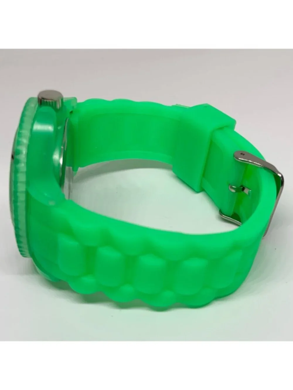 Brothers Quartz analog watch 43mm rotating bezel green silicone band running